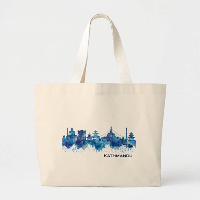Kathmandu Nepal Skyline Blue Large Tote Bag (Front)