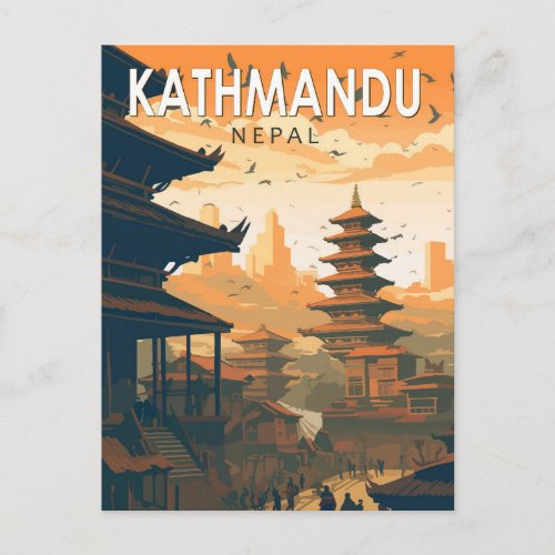Kathmandu Nepal Travel Art Vintage Postcard