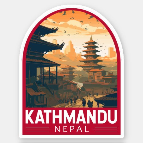 Kathmandu Nepal Travel Art Vintage Sticker
