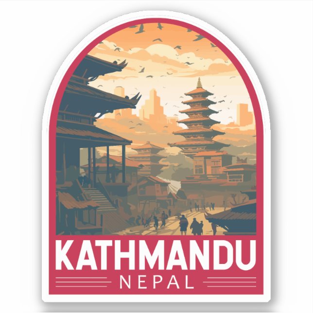 Kathmandu Nepal Travel Art Vintage Sticker (Front)