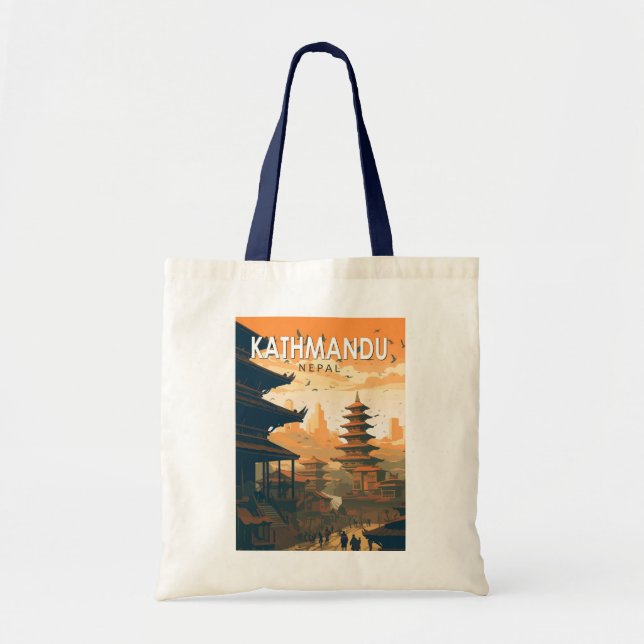 Kathmandu Nepal Travel Art Vintage Tote Bag (Front)