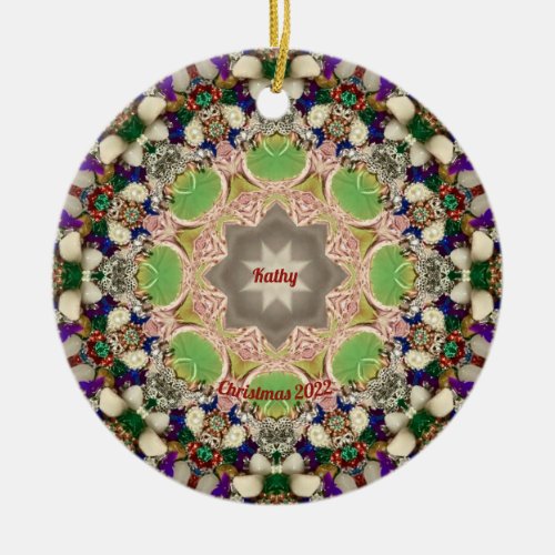 KATHY  CHRISTMAS Purple Blue Green 2022 Ceramic Ornament