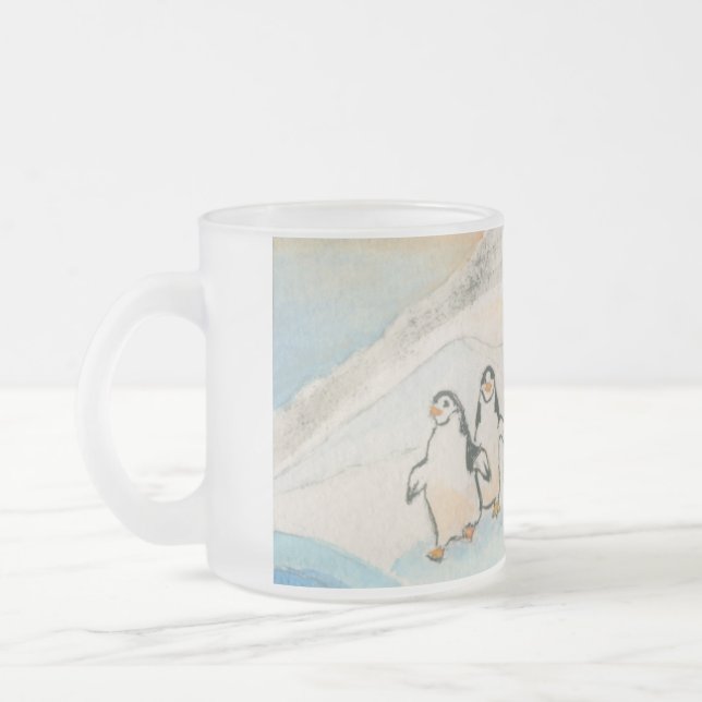Kathy Faggella Penguin Stroll Frosted Glass Coffee Mug (Left)