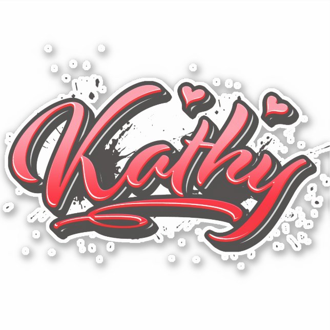 Kathy red Heart Graffiti Sticker (Front)