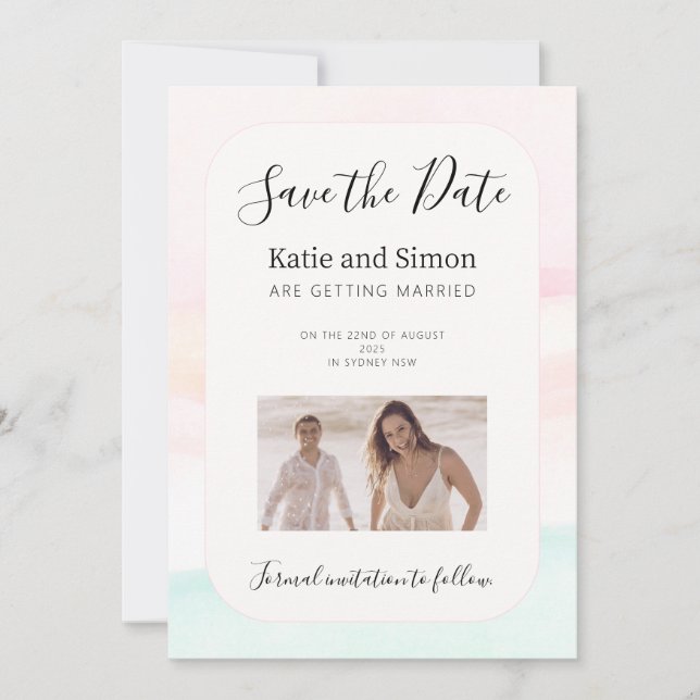 Katie - Watercolour Pastel Save The Date Wedding Invitation (Front)