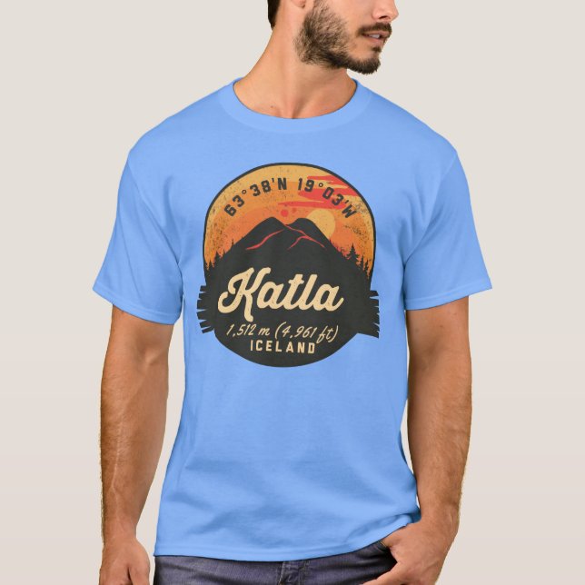 Katla Volcano Iceland Retro Sunset Hiking Camping  T-Shirt (Front)