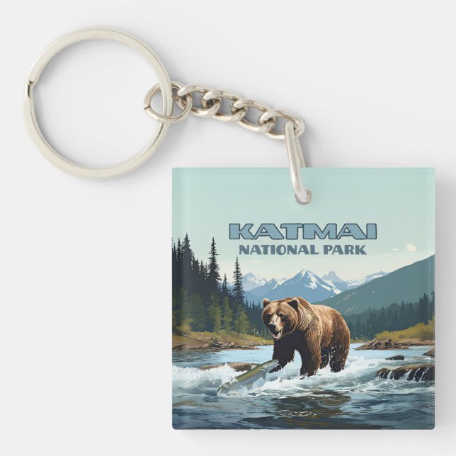 Katmai National Park Alaska Bear Brooks River Keychain (Front)