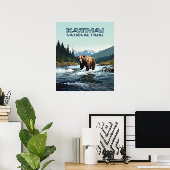 Katmai National Park Alaska Bear Brooks River Poster (Home Office)