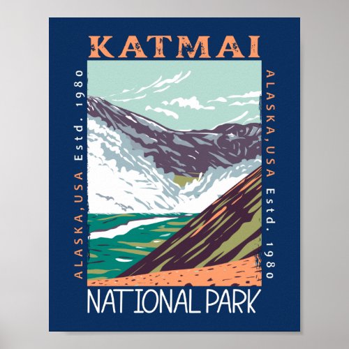 Katmai National Park Alaska Vintage Distressed  Poster