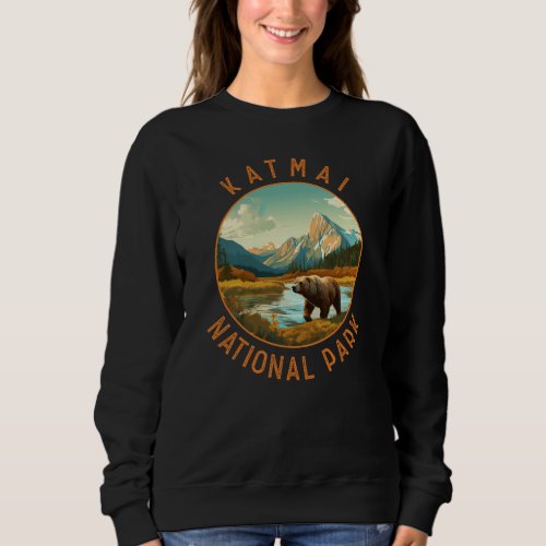 Katmai National Park Bear Retro Distressed Circle Sweatshirt
