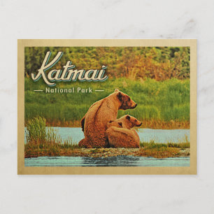 Katmai National Park Bears Vintage Postcard