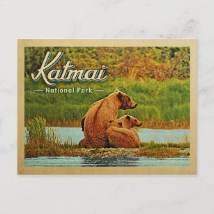 Katmai National Park Bears Vintage Postcard