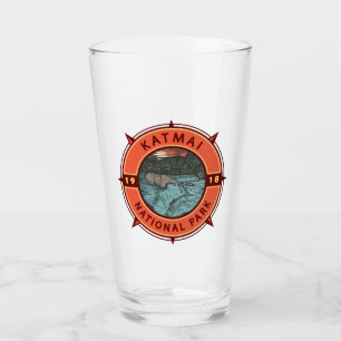 Katmai National Park Grizzly Bear Retro Compass Glass