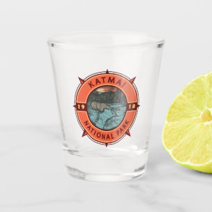 Katmai National Park Grizzly Bear Retro Compass Shot Glass