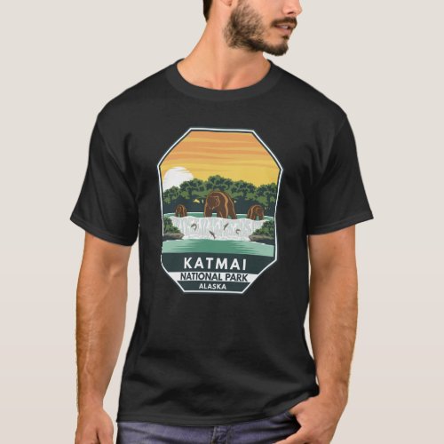 Katmai National Park Grizzly Bears Retro Emblem T_Shirt
