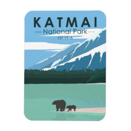 Katmai National Park Grizzly Bears Vintage Magnet