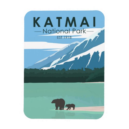 Katmai National Park Grizzly Bears Vintage Magnet