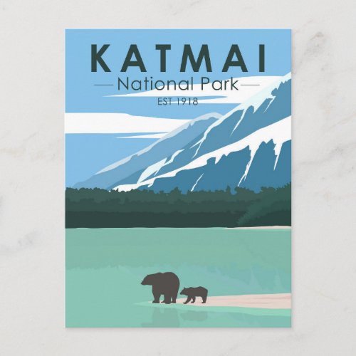 Katmai National Park Grizzly Bears Vintage Postcard