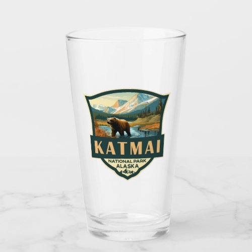Katmai National Park Illustration Retro Badge Glass