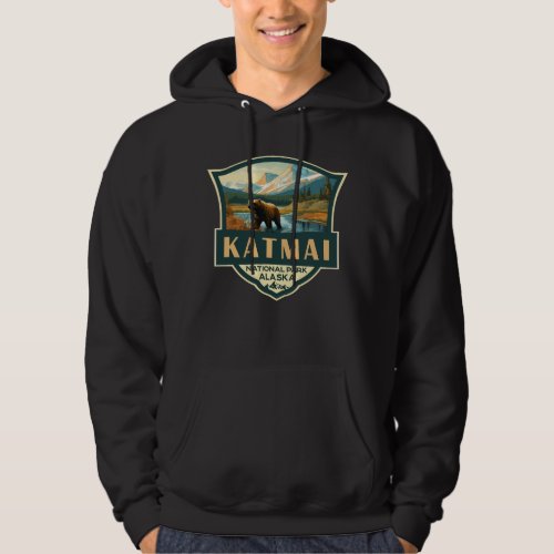 Katmai National Park Illustration Retro Badge Hoodie