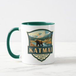 Katmai National Park Illustration Retro Badge Mug
