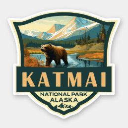 Katmai National Park Illustration Retro Badge Sticker