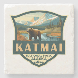 Katmai National Park Illustration Retro Badge Stone Coaster