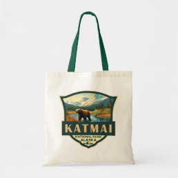 Katmai National Park Illustration Retro Badge Tote Bag