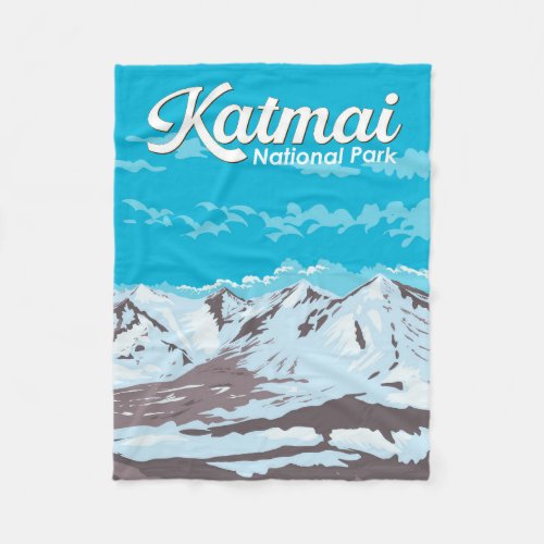 Katmai National Park Illustration Travel Art Retro Fleece Blanket