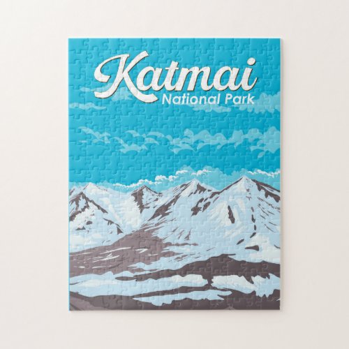 Katmai National Park Illustration Travel Art Retro Jigsaw Puzzle