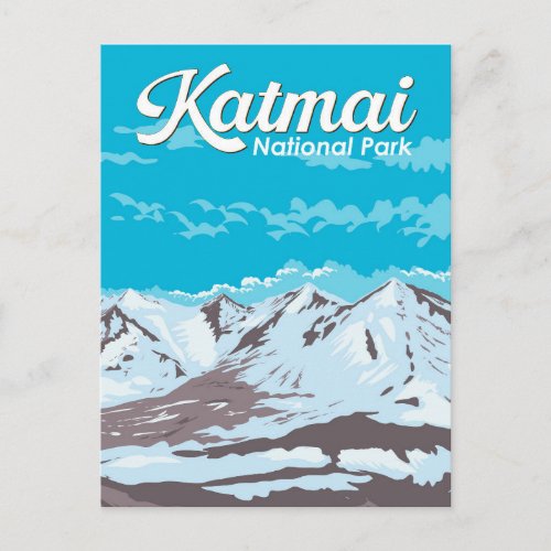 Katmai National Park Illustration Travel Art Retro Postcard
