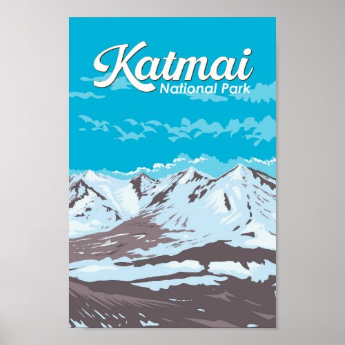 Katmai National Park Illustration Travel Art Retro