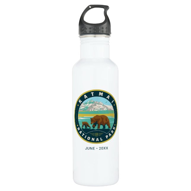 Katmai National Park Stainless Steel Water Bottle (Front)