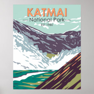 Katmai National Park Ten Thousand Smokes Vintage Poster