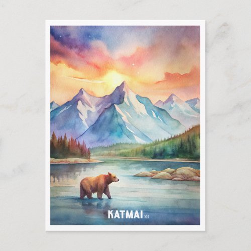 Katmai National Park Watercolor Painting Postcard