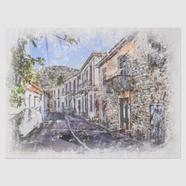 Kato Drys Village Cyprus Watercolor Tissue Paper (Front)