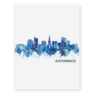 Katowice Poland Skyline Blue Temporary Tattoos