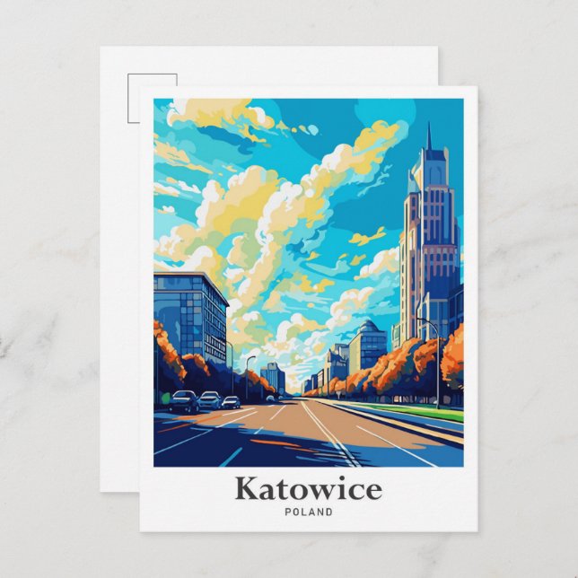 Katowice Poland Travel Potrait Illustration Postcard (Front/Back)