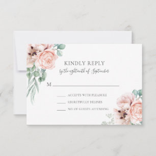 Katrina Pastel Pink Floral Boho Chic  RSVP Card