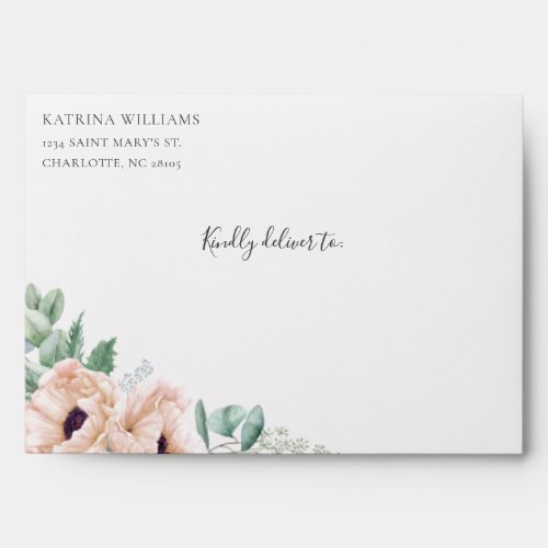 Katrina Pink Boho Chic Watercolor Flowers Wedding  Envelope