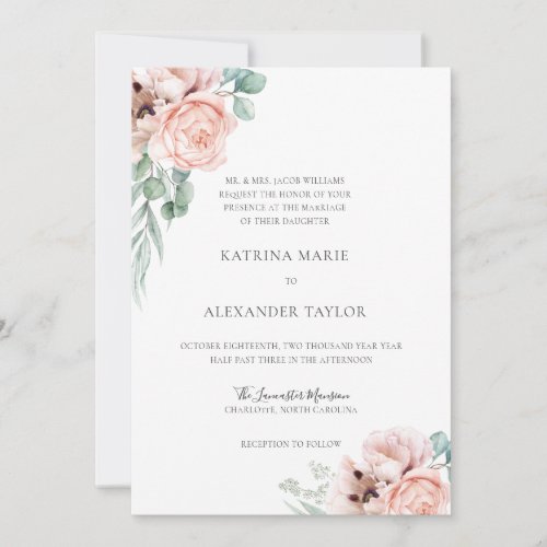 Katrina Pink Boho Watercolor Flowers Wedding  Invitation