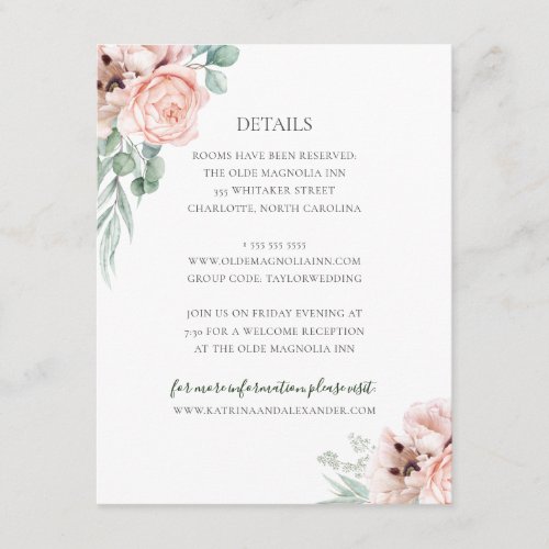 Katrina Pink Floral Wedding Guest Details Enclosure Card