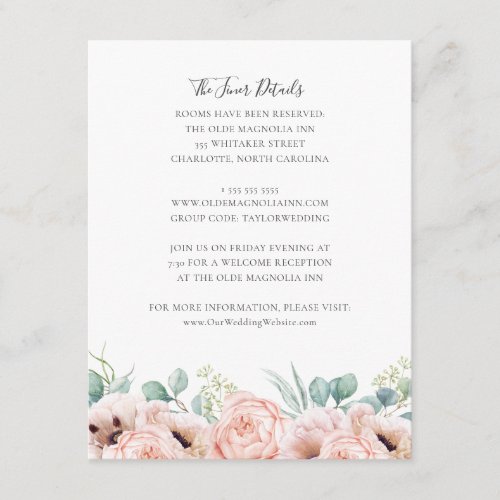 Katrina Pink Floral Wedding Guest Details Enclosure Card
