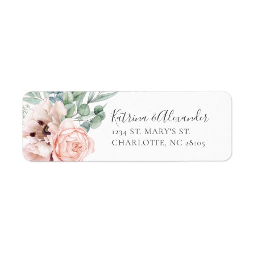 Katrina Pink Floral Wedding Return Address Label
