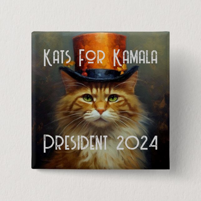 Kats For Kamala Political Button (Front)