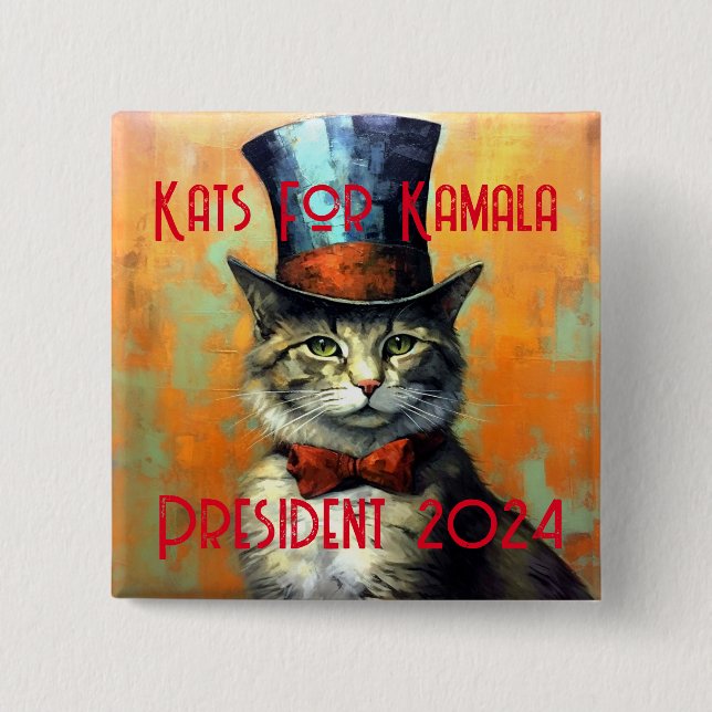 Kats For Kamala Political Button (Front)