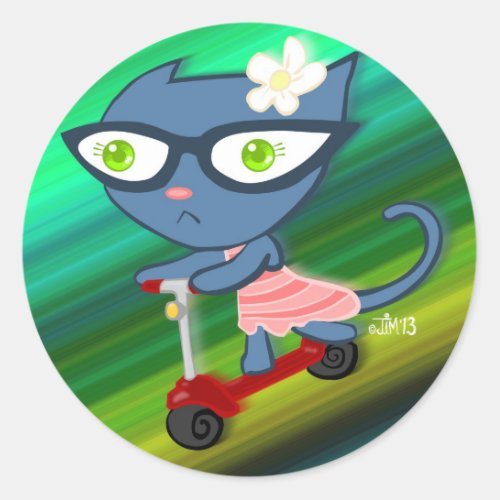 Kats With Glassez  Blu Kitty Scooter Stickers