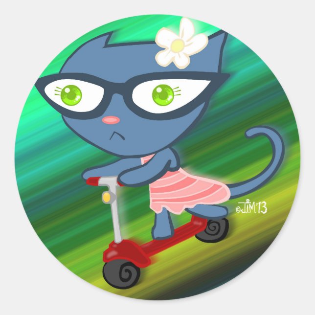 Kats With Glassez : Blu Kitty Scooter Stickers (Front)