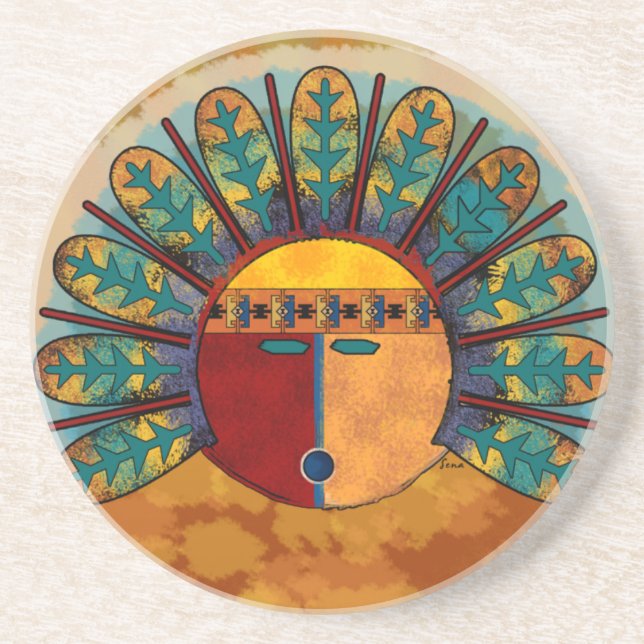 Katsina Sun Face Sandstone Coaster (Front)