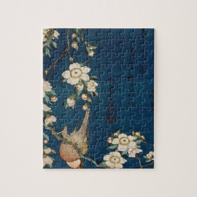 Katsushika Hokusai 葛飾 北斎 Goldfinch and Cherry Tree Jigsaw Puzzle (Vertical)